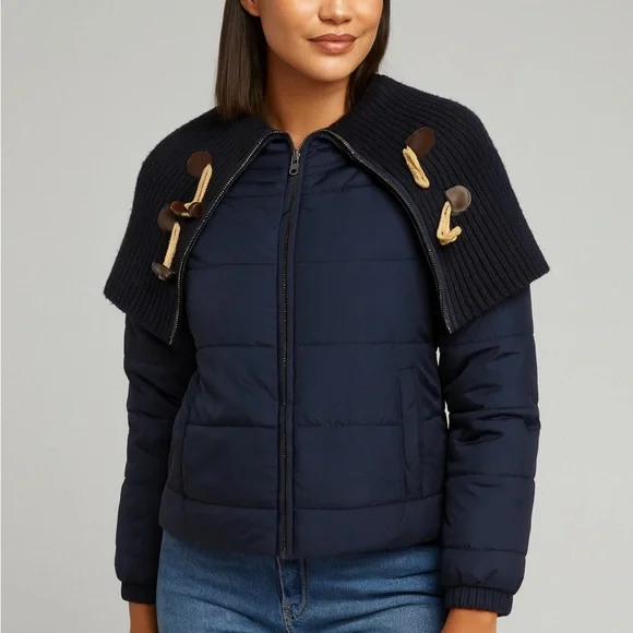 Daughters of the Liberation Navy Toggle Cape Puffer Jacket Anthropologie M - Picture 10 of 10